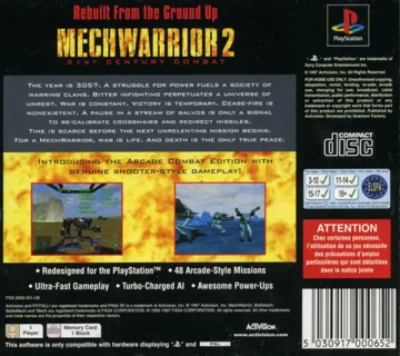 MechWarrior 2 - 31st Century Combat - Arcade Combat Edition (US) box cover back